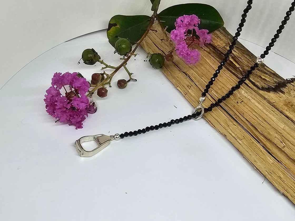 Western Stirrup Y Necklace with Black Spinel Beads