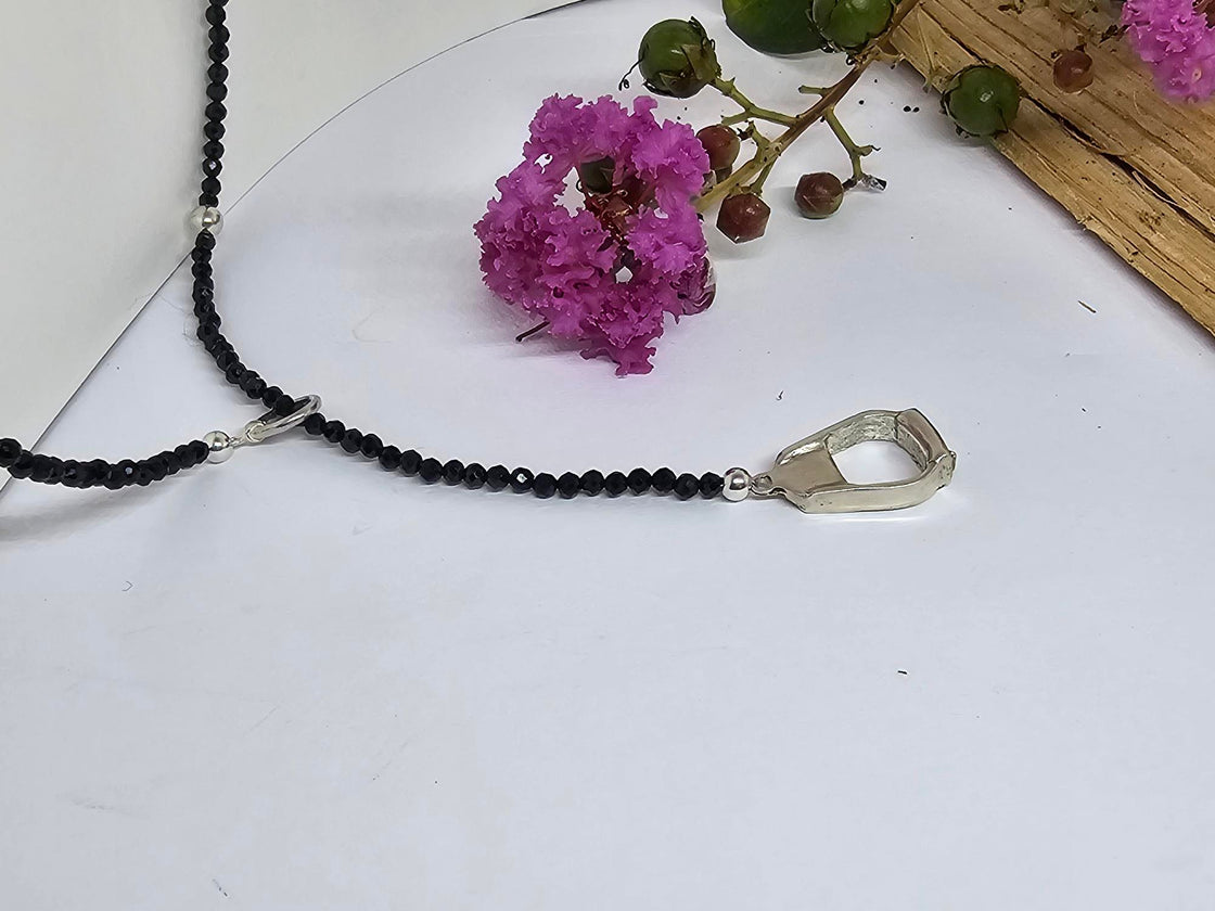 Western Stirrup Y Necklace with Black Spinel Beads