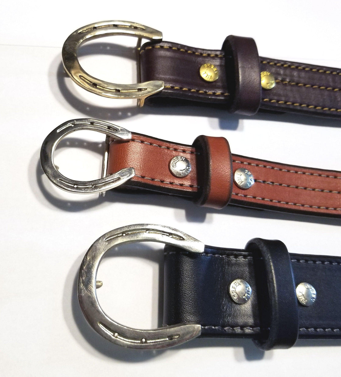 Bridle Leather Belts with stitching 1.5 inch wide - Tempi Design Studio