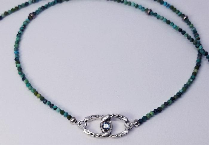 Double Horse Shoe with Bezel Set Stone on Bead Necklace - Tempi Design Studio