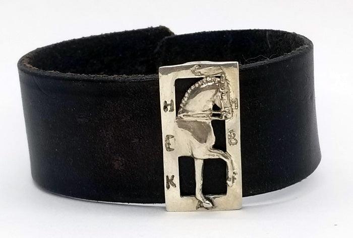 Dressage Horse and Arena Slide on Leather Cuff Bracelet - Tempi Design Studio