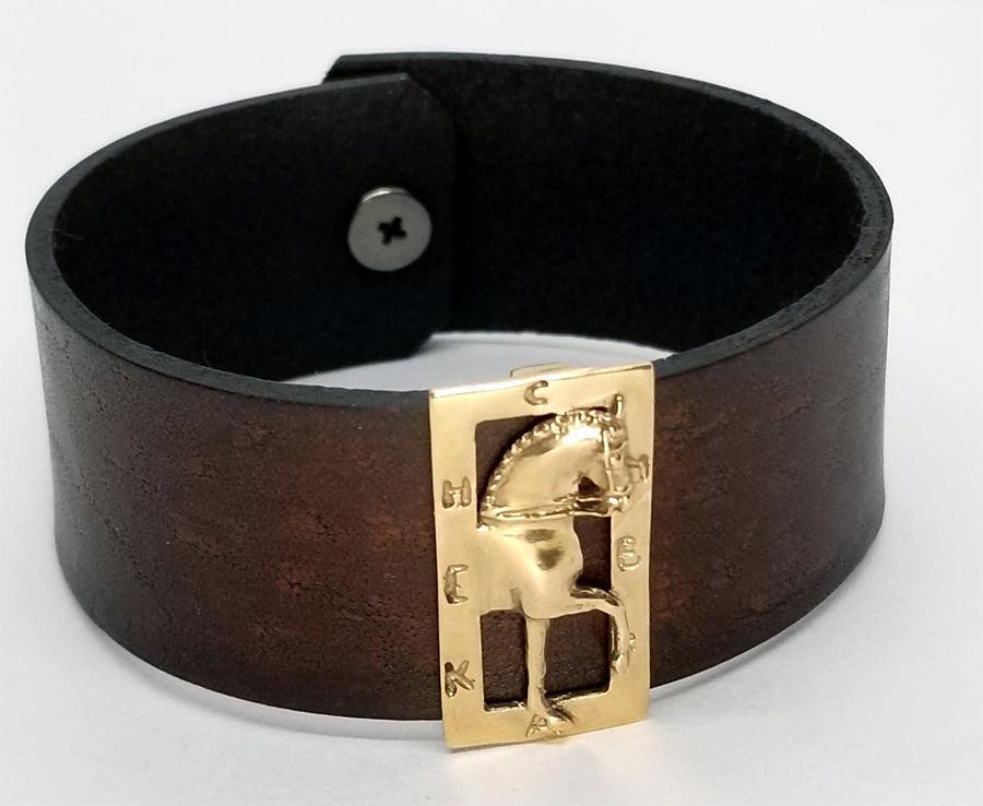 Dressage Horse and Arena Slide on Leather Cuff Bracelet - Tempi Design Studio