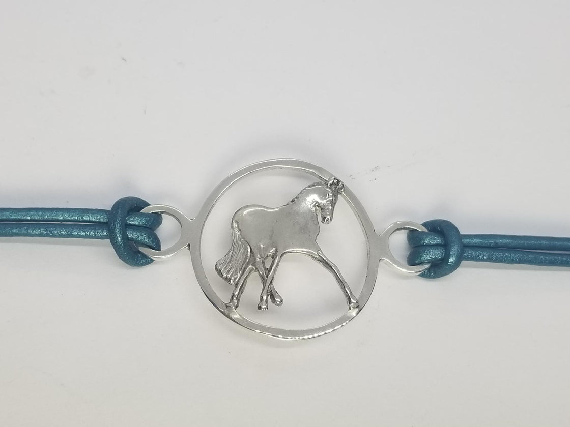 Half Pass Horse in a Circle Leather Cord Bracelet - Tempi Design Studio