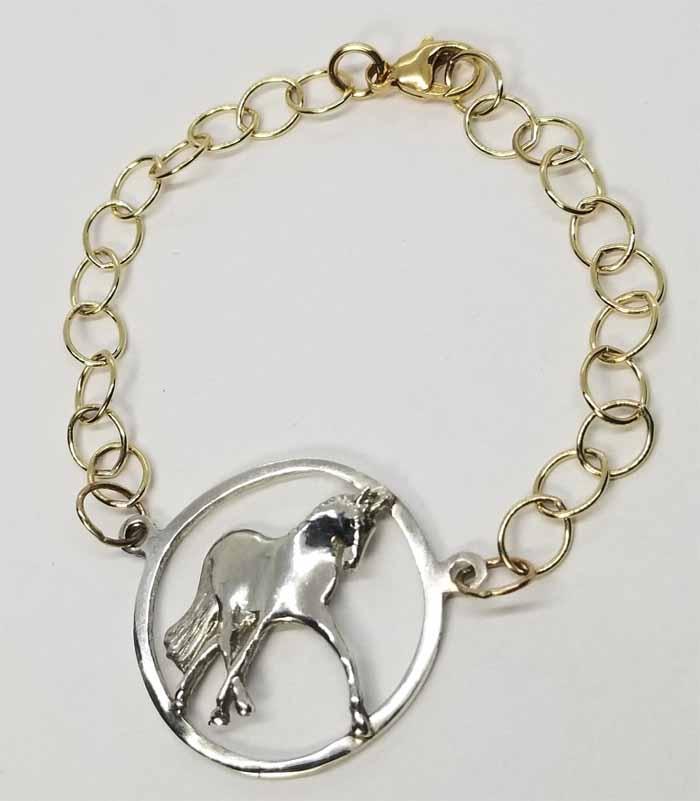 Half Pass Horse Medallion on Golden Chain Bracelet - Tempi Design Studio