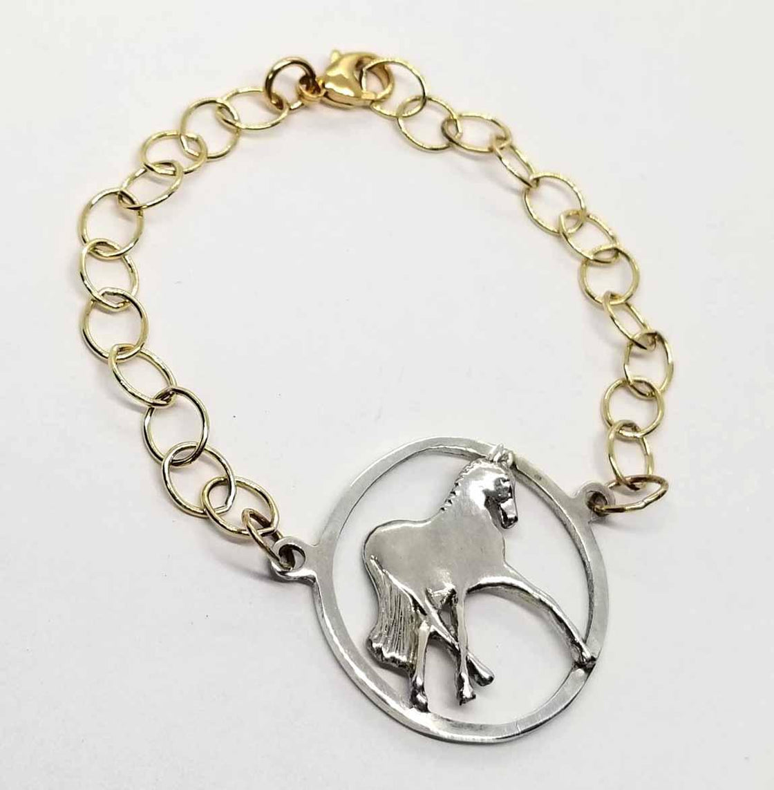 Half Pass Horse Medallion on Golden Chain Bracelet - Tempi Design Studio