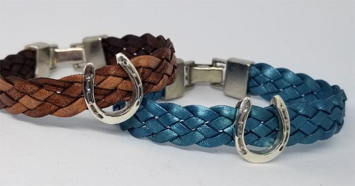 Horseshoe Slide on 5 Strand Woven Leather Bracelet - Tempi Design Studio