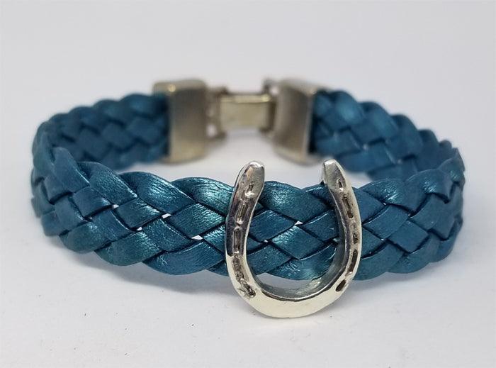 Horseshoe Slide on 5 Strand Woven Leather Bracelet - Tempi Design Studio