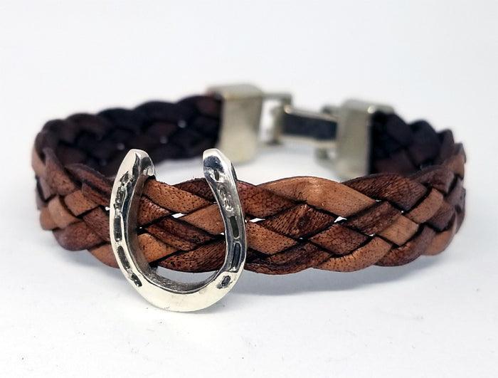 Horseshoe Slide on 5 Strand Woven Leather Bracelet - Tempi Design Studio