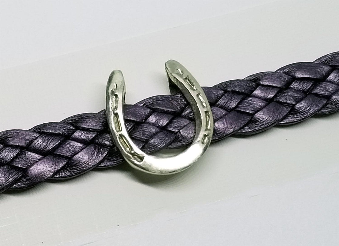 Horseshoe Slide on 5 Strand Woven Leather Bracelet - Tempi Design Studio