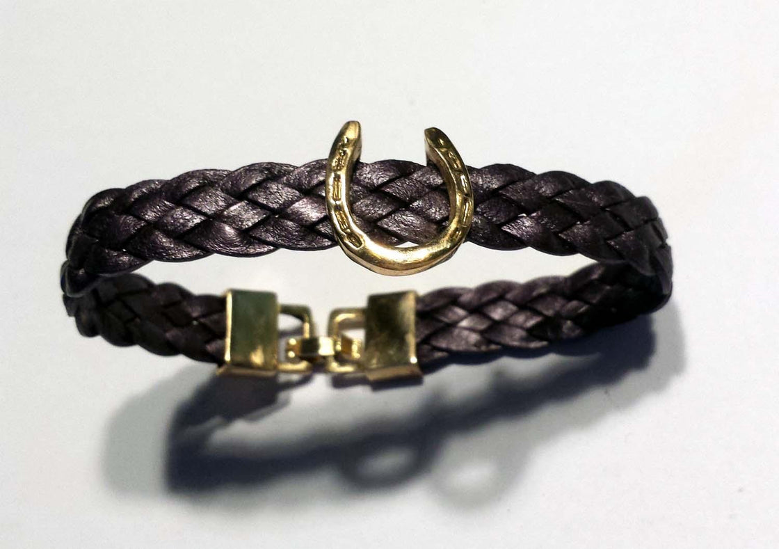 Horseshoe Slide on 5 Strand Woven Leather Bracelet - Tempi Design Studio