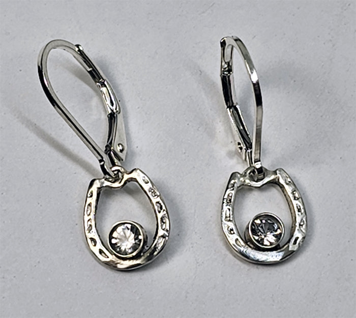 Horse Shoe with Bezel Set Stone small Lever Back Earring Sterling Silver