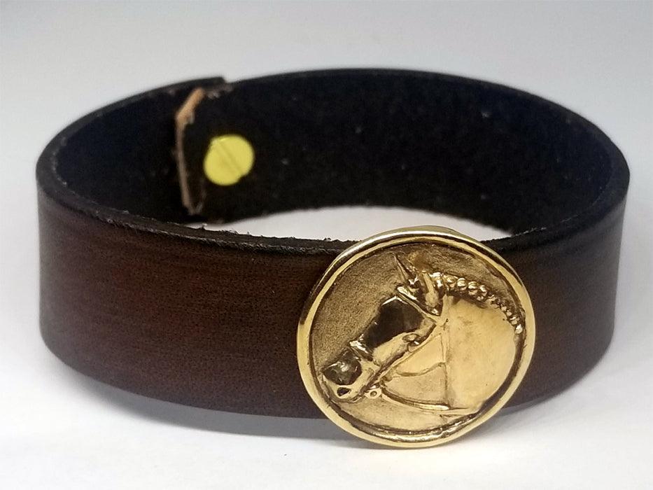 Hunter Horse on Leather Cuff Bracelet - Tempi Design Studio