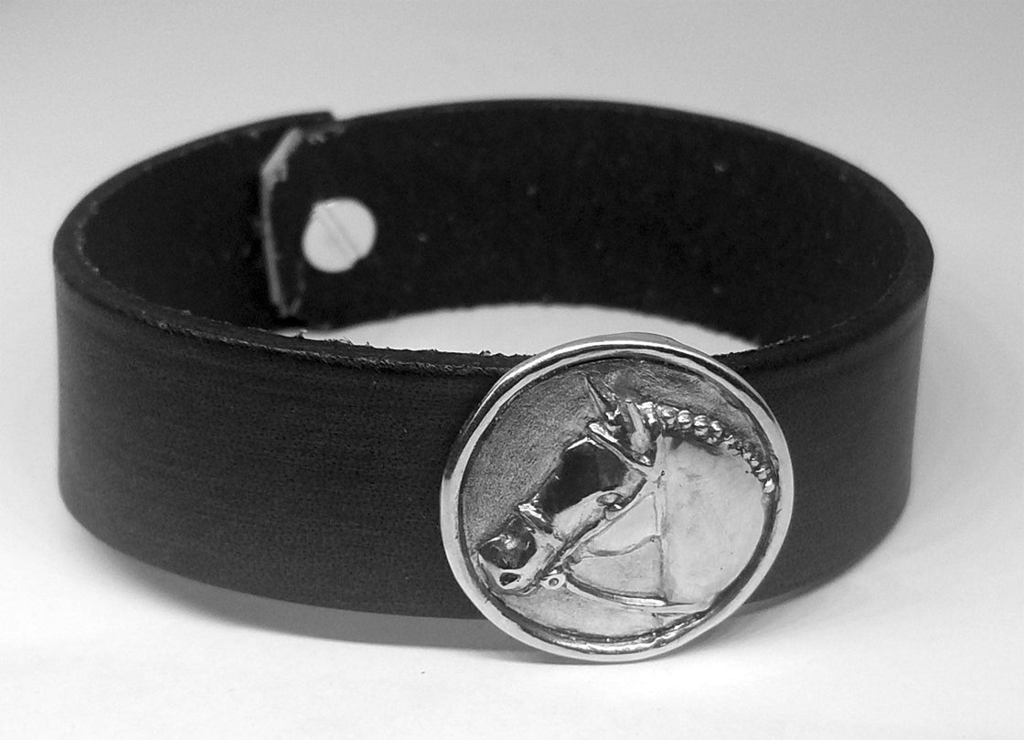 Hunter Horse on Leather Cuff Bracelet - Tempi Design Studio