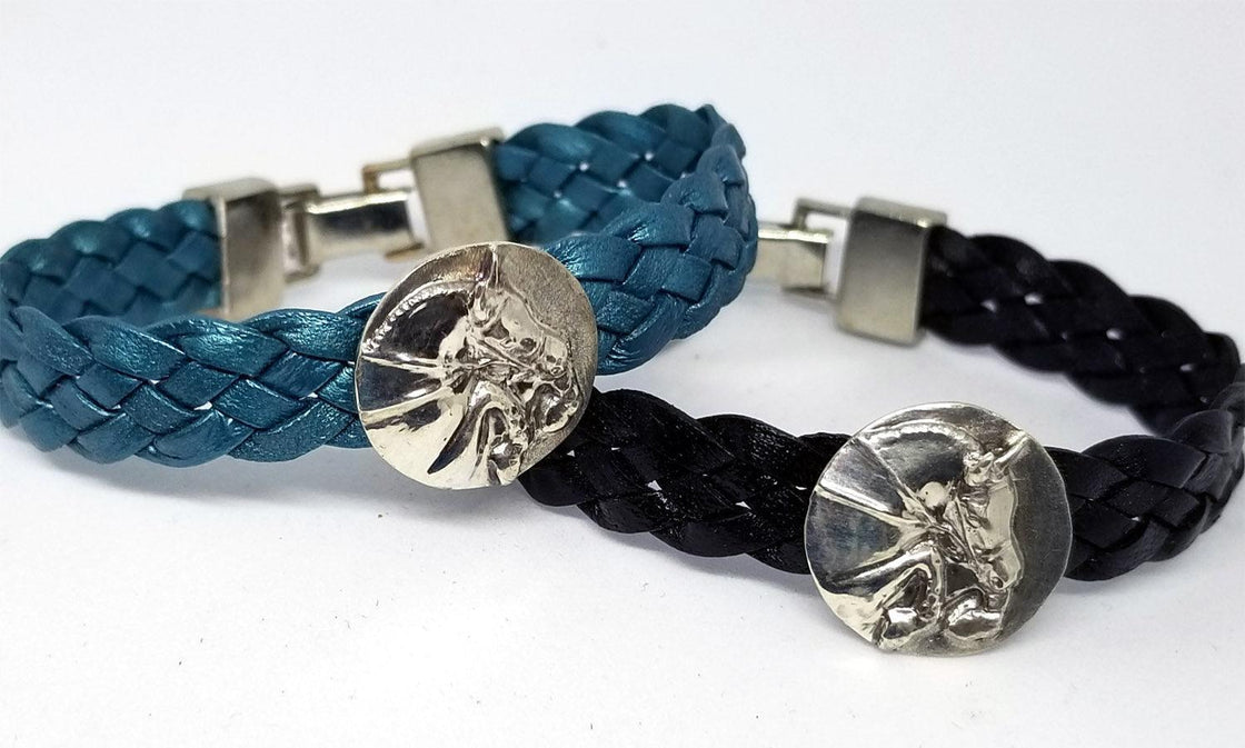 Jumper Horse Slide on 5 Strand Woven Leather Bracelet - Tempi Design Studio