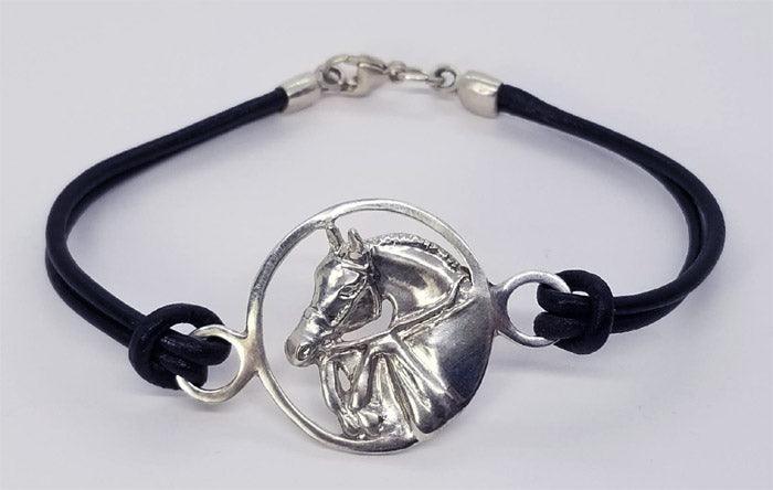 Jumping Horse in Circle on Leather Cord Bracelet - Tempi Design Studio