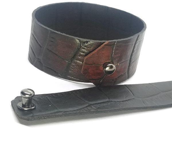 Leather Cuff - Crock Embossed with Button Stud Closure - Tempi Design Studio