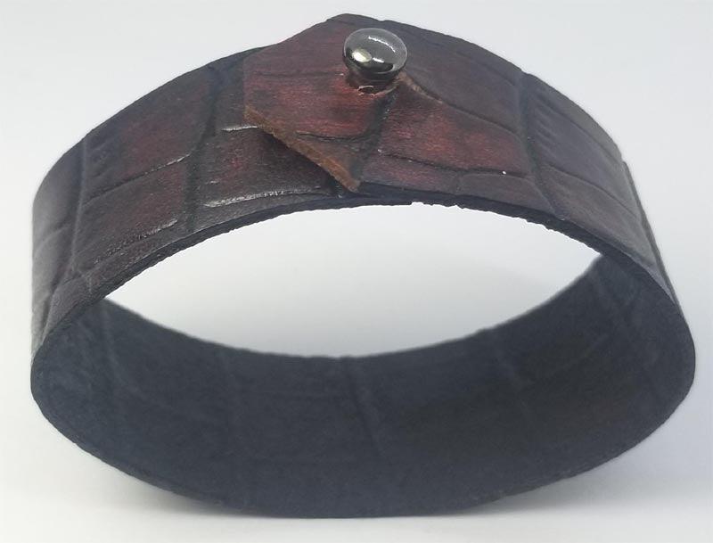 Leather Cuff - Crock Embossed with Button Stud Closure - Tempi Design Studio