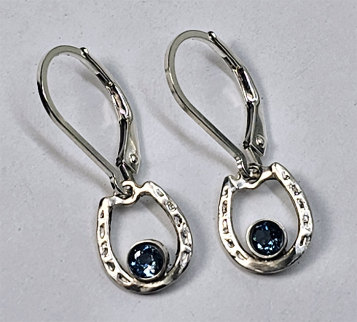 Horse Shoe with Bezel Set Stone small Lever Back Earring Sterling Silver