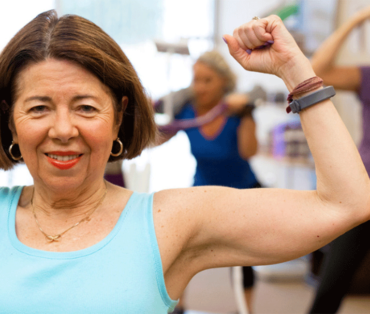 Woman flexing arms